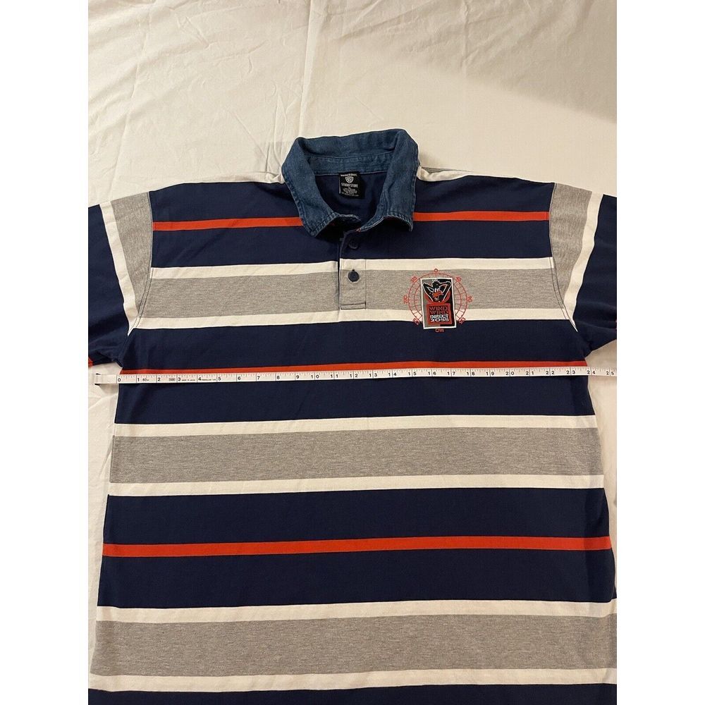 Warner Bros Long Sleeve Men XL Blue Grey Cotton Stripe Golf Polo Daffy Duck 2055 - Picture 9 of 10